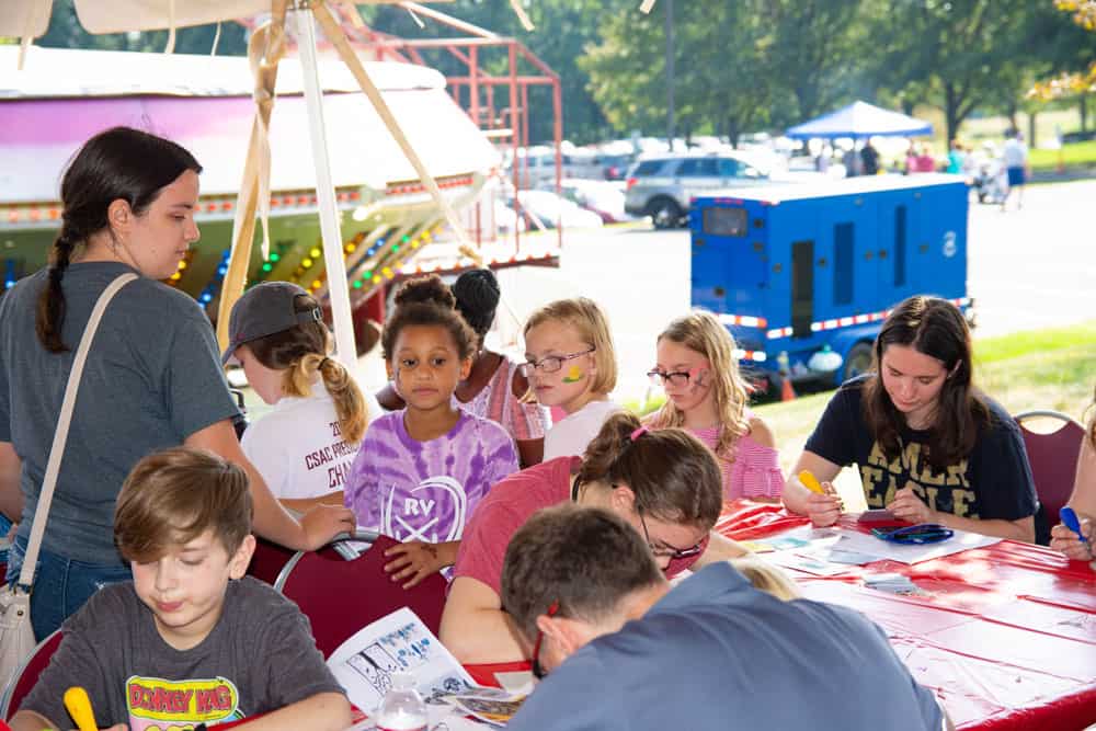 Children and adults make art