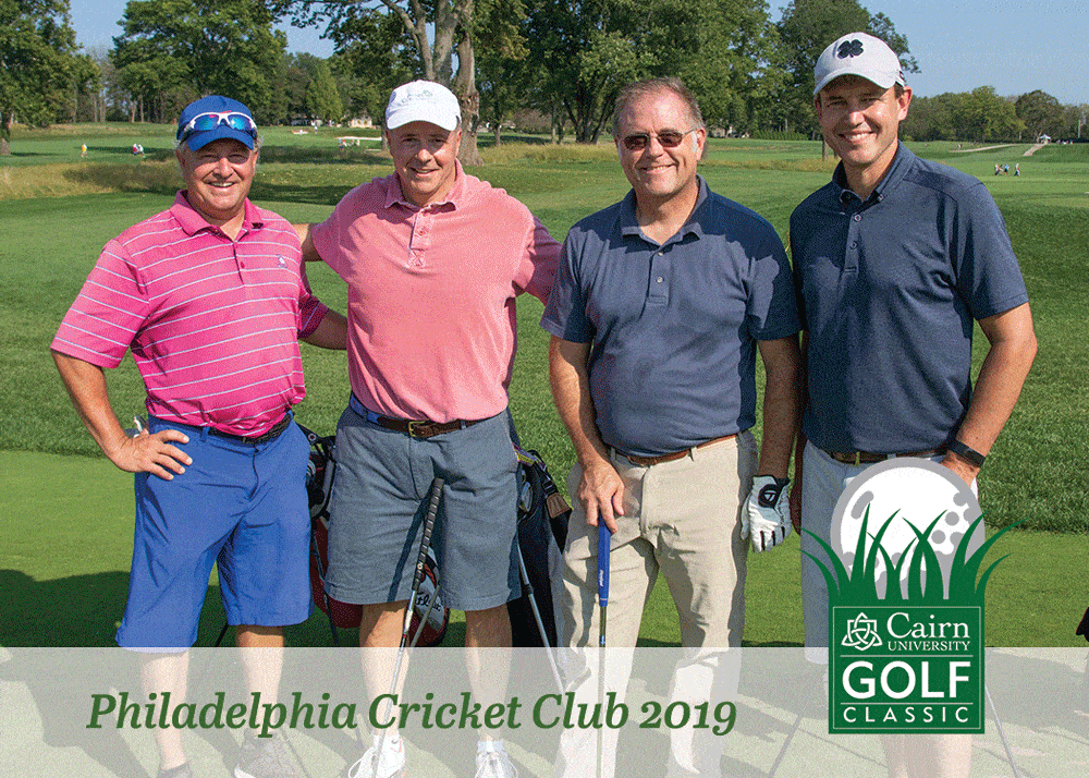 foursome of Penn Community Bank posing for a photo on the golf course