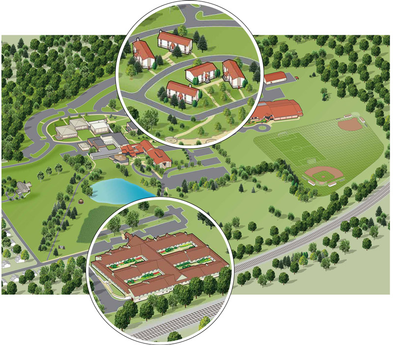 campus map with residence halls