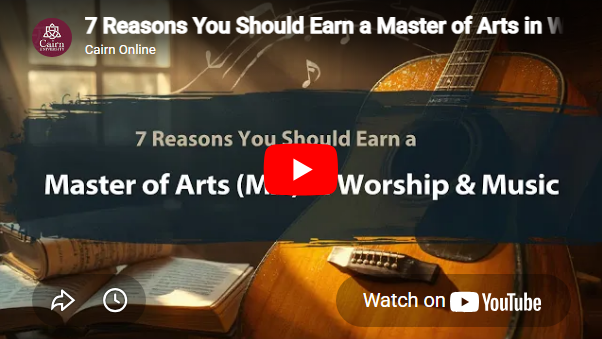 A picture of a link to the YouTube video for the Worship and Music MA program